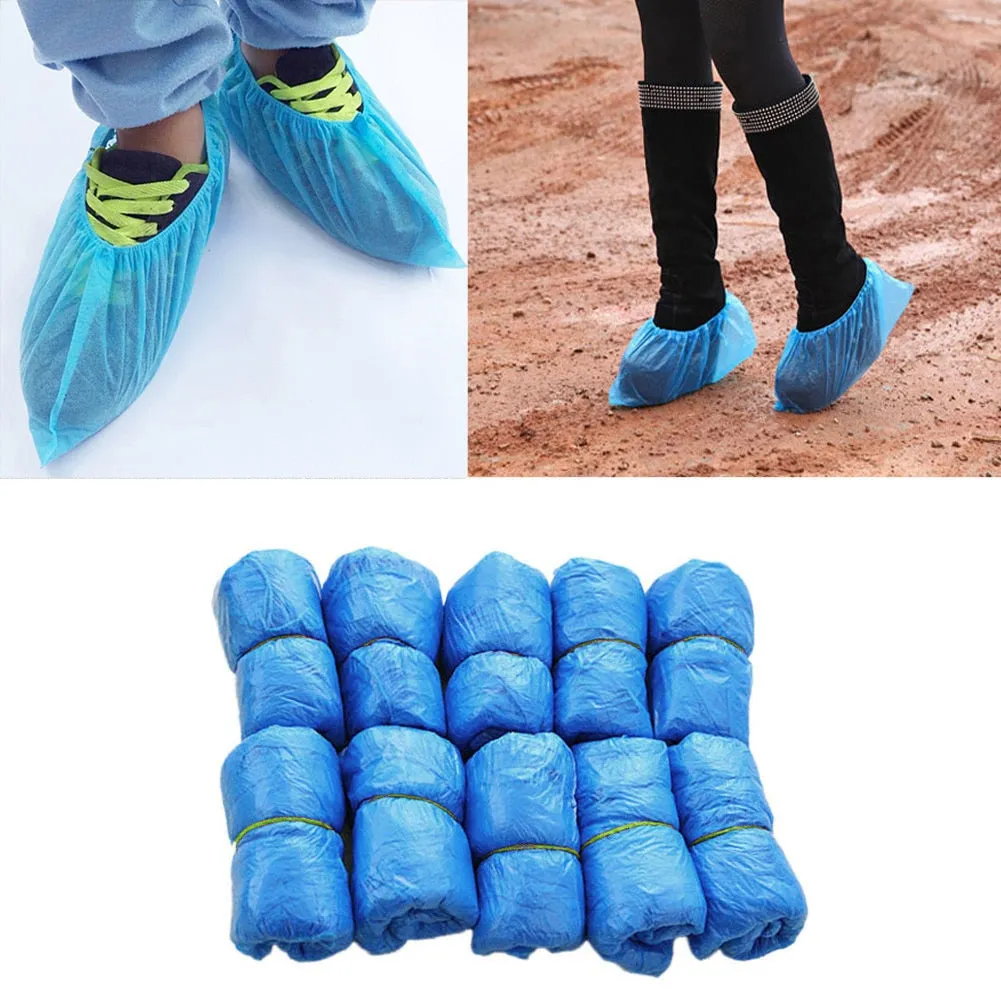 100Pcs Plastic Waterproof Disposable Shoe Covers