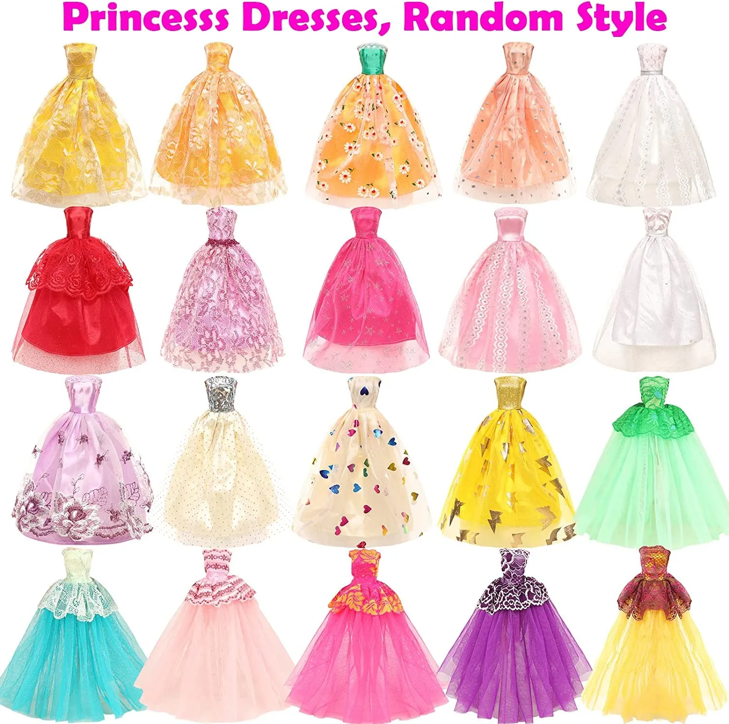 57 Pack Doll Clothes and Accessories 5 Fashion Dresses 4 Tops 4 Pants Outfits 3 Wedding Gown Dresses 3 Swimsuits Bikini 5 Mini Dresses, 10 Hangers 15 Shoes Computer Cosmetic for 11.5 Inch Doll