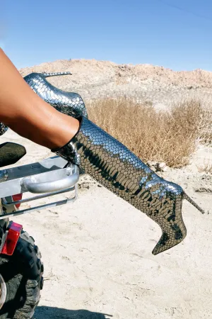 Amira Snakeskin Boots - Gunmetal