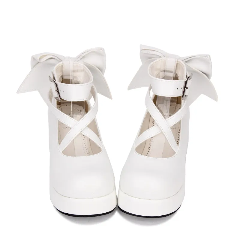 Angelic Imprint~Daily Lolita Leather Shoes Platform Medium Heel Big Bow Shoe