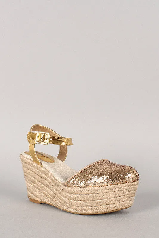 Bamboo Glitter Espadrille Platform Wedge