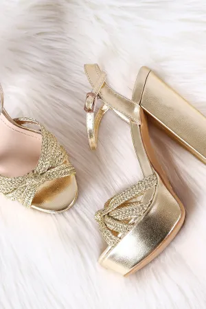 Bamboo Knotted Woven Straps Chunky Platform Heel
