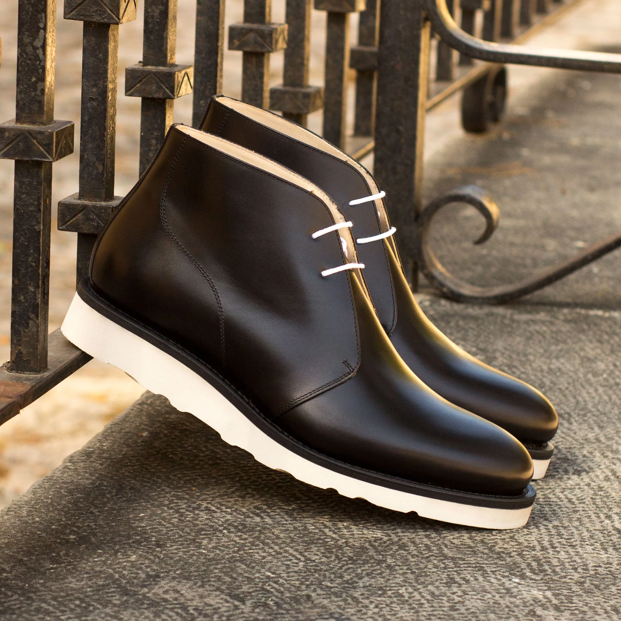 Black Calf Leather Chukka Boots