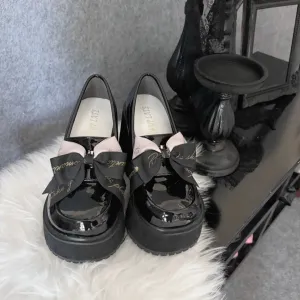 Black Jirai Kei Shoes Lolita High Heels Bowknot Platform Shoes
