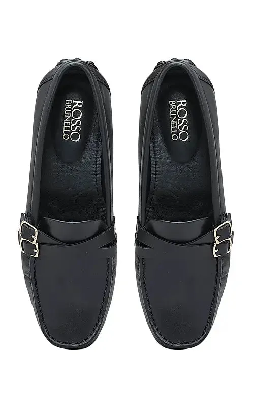 Black Plain Leather Moccasins
