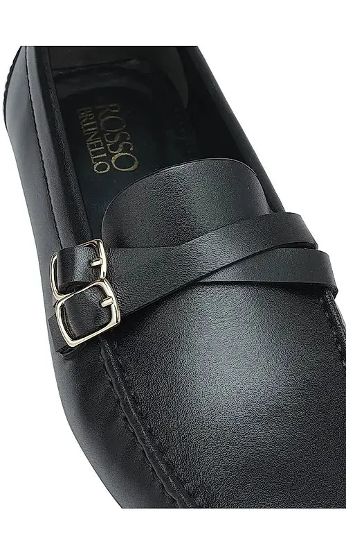 Black Plain Leather Moccasins