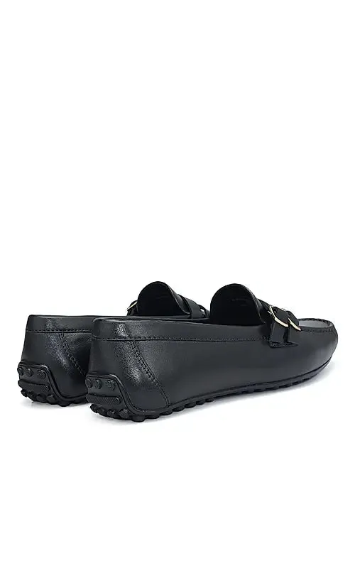 Black Plain Leather Moccasins