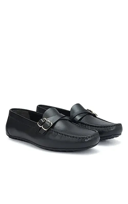Black Plain Leather Moccasins