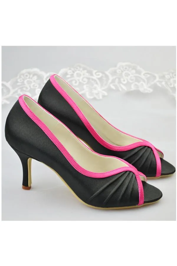Black Simple Peep Toe Simple High Heel Prom Shoes For Women PFWS0013