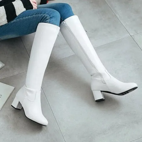 Block heels knee high boots with side zipper square heels knight boots