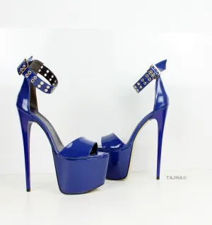 Blue Patent Leather Platform Sandals