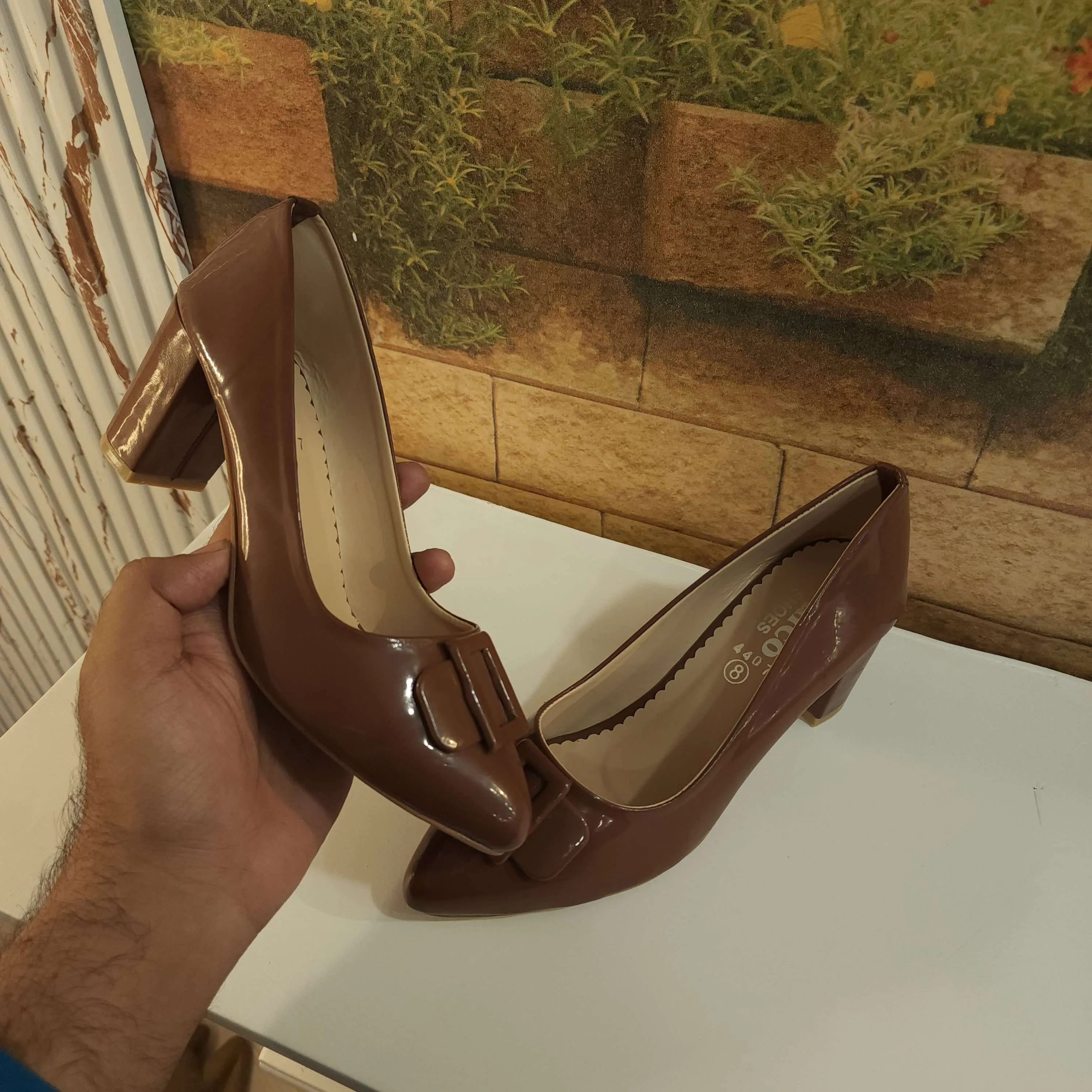 Brown Buckle Court Shoes