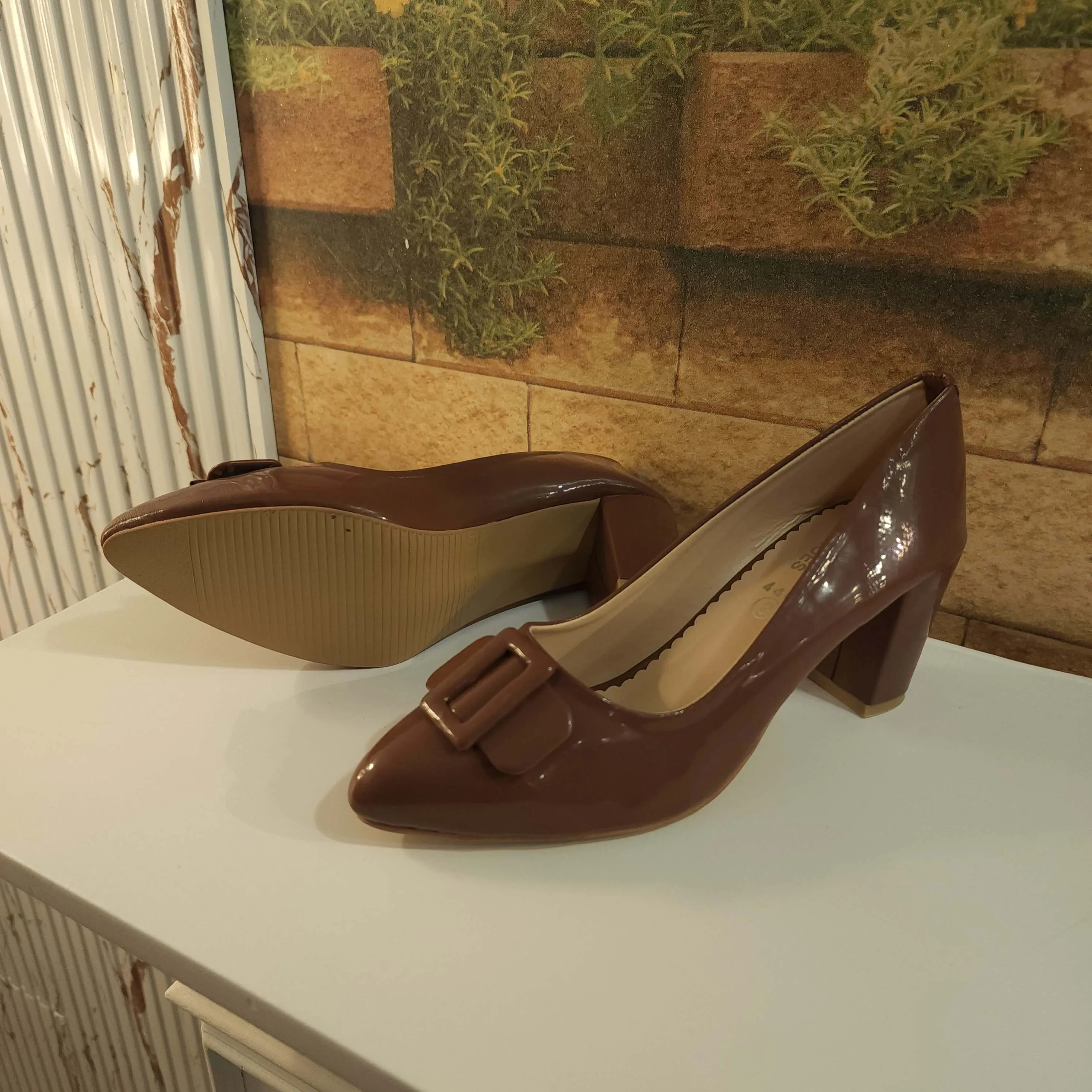 Brown Buckle Court Shoes