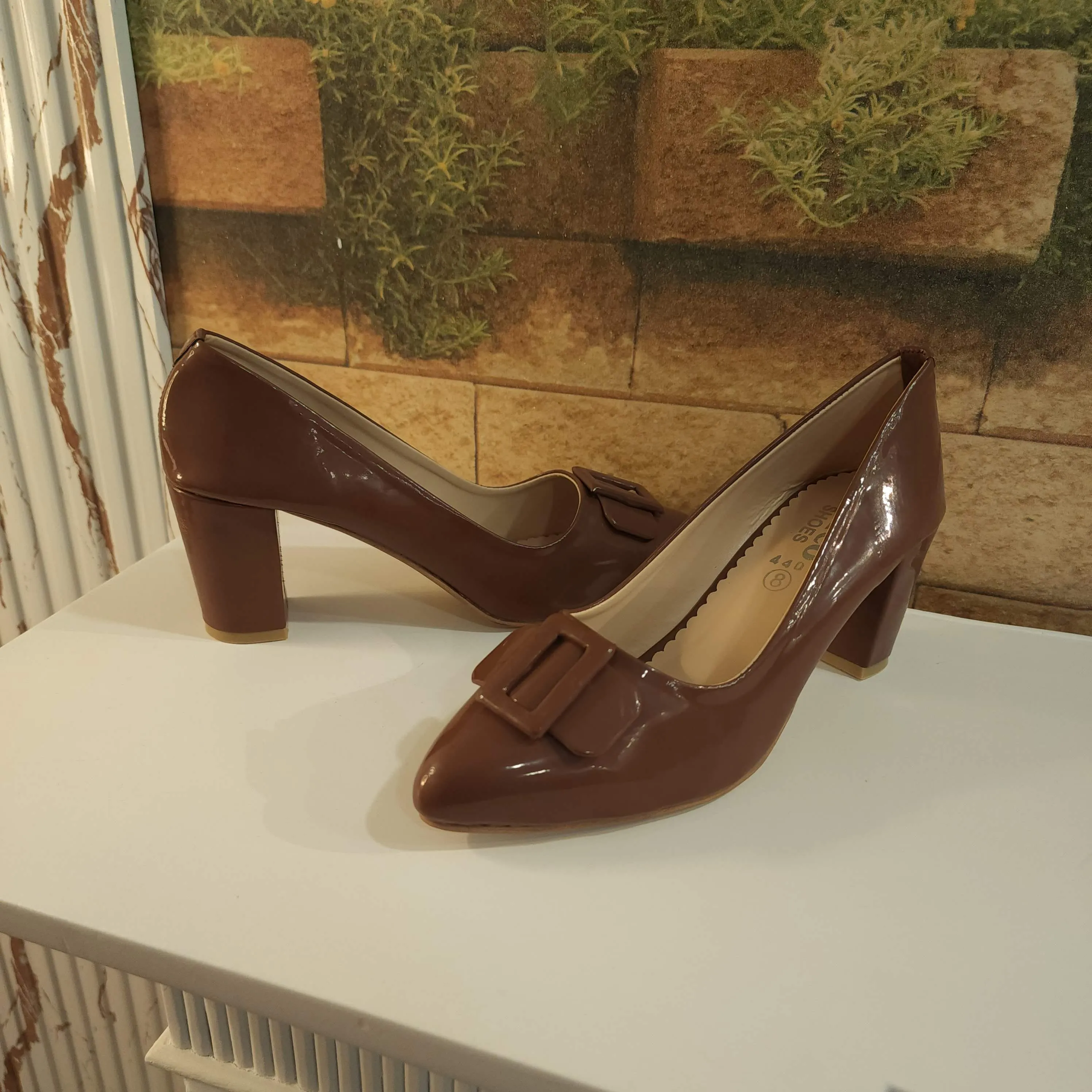 Brown Buckle Court Shoes
