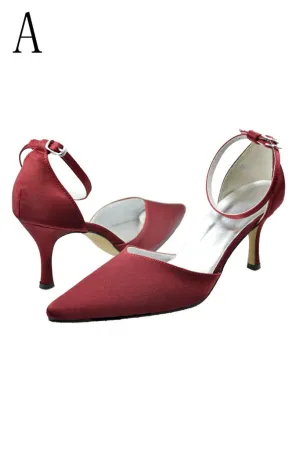 Burgundy Ankle Strap Comfy Close Toe Wedding Dress For Women PFWS0015
