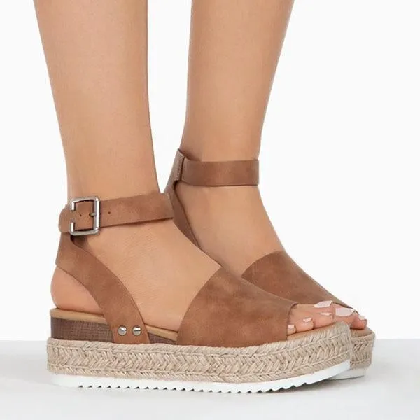 burlap espadrille platform sandals