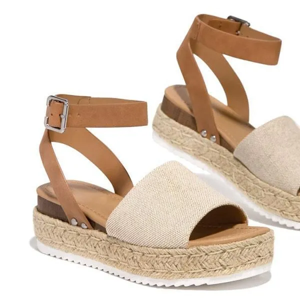 burlap espadrille platform sandals