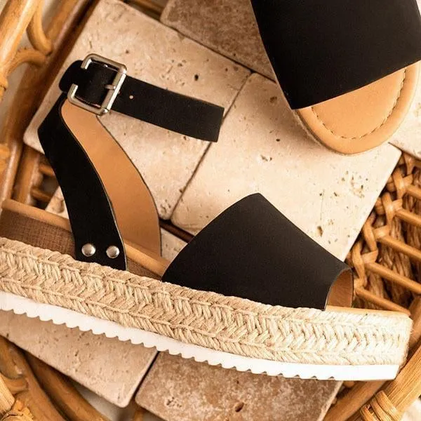 burlap espadrille platform sandals