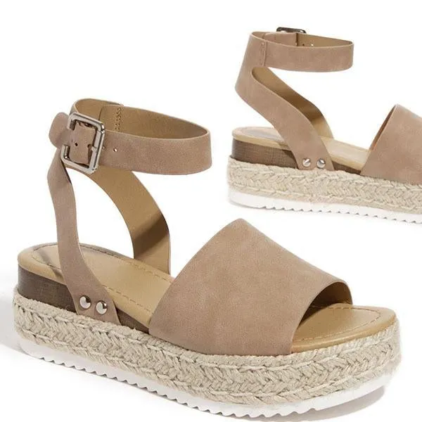 burlap espadrille platform sandals