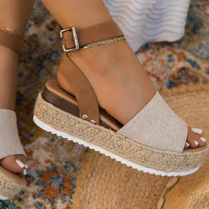 burlap espadrille platform sandals