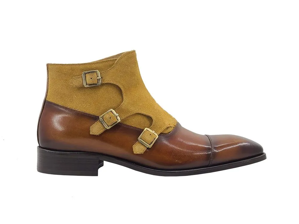 Burnished Calfskin & Suede Slip-On Chukka Boot Cognac