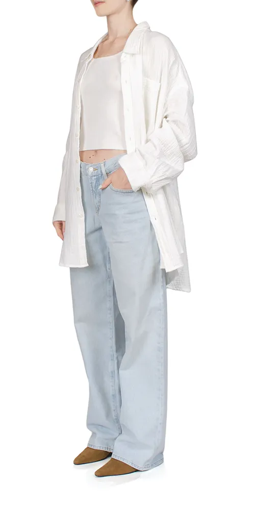 Crinkle Cotton Button Front Shirt