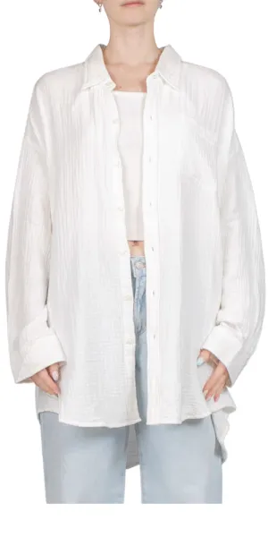 Crinkle Cotton Button Front Shirt