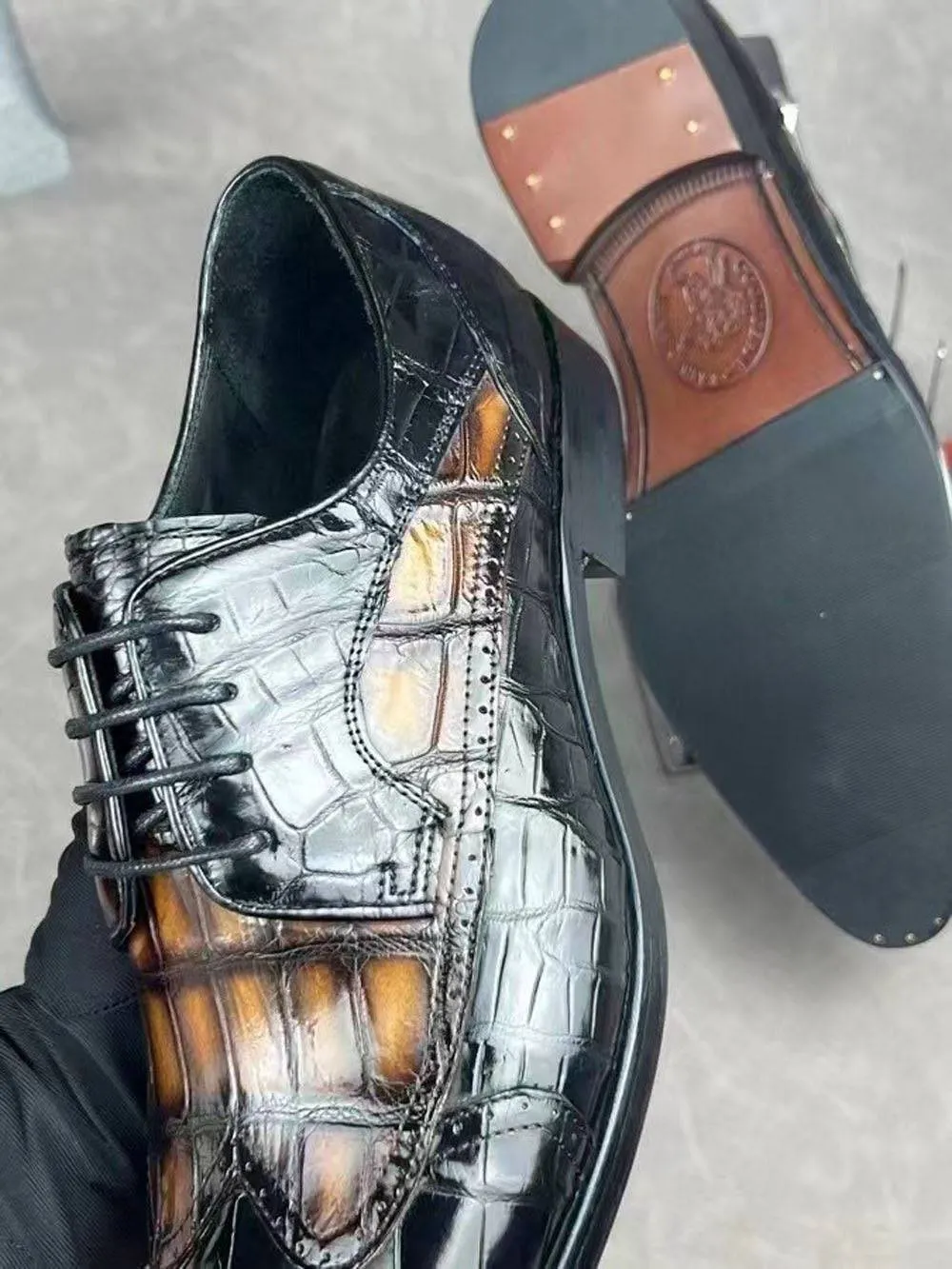 Crocodile Shoes Crocodile Leather Two Tone Shoes,Brogue Formal Shoes,Lace Up Dress Shoes