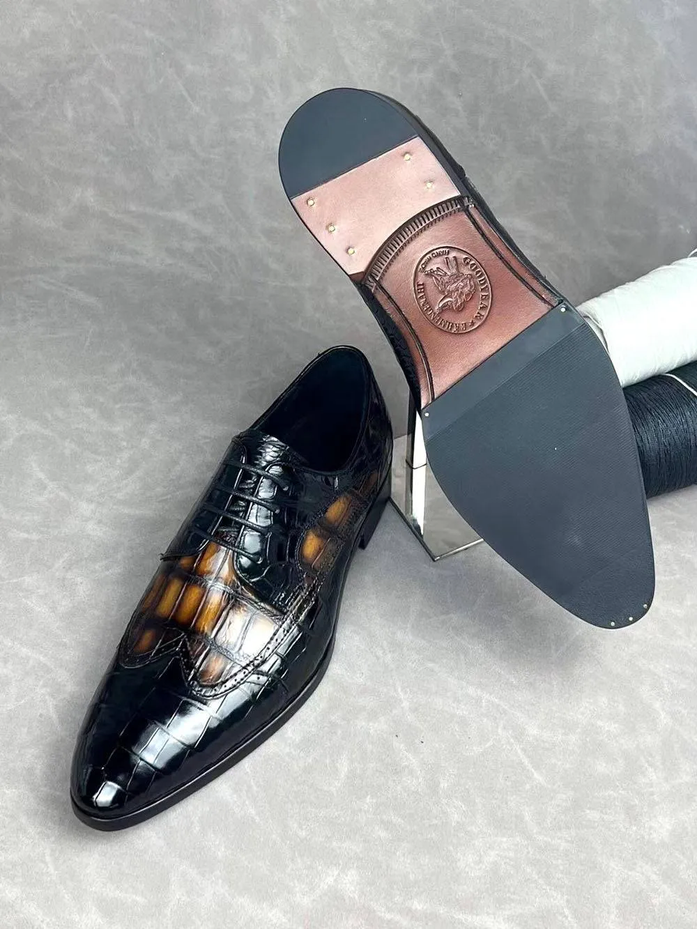 Crocodile Shoes Crocodile Leather Two Tone Shoes,Brogue Formal Shoes,Lace Up Dress Shoes