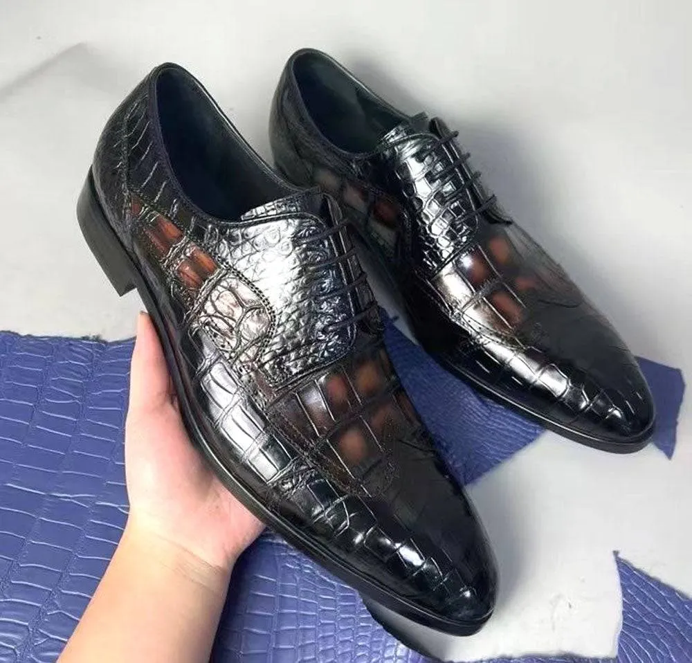 Crocodile Shoes Crocodile Leather Two Tone Shoes,Brogue Formal Shoes,Lace Up Dress Shoes