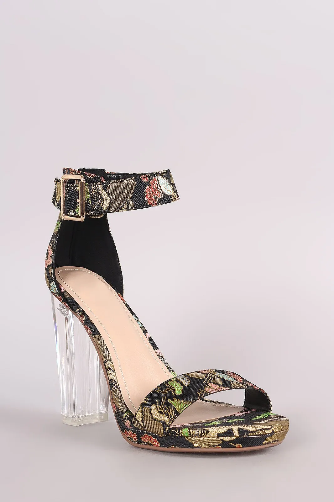 Delicious Oriental Embroidered Chunky Clear Heel