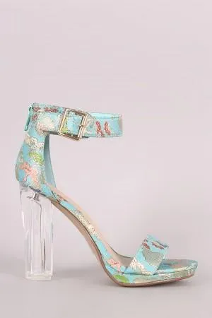Delicious Oriental Embroidered Chunky Clear Heel