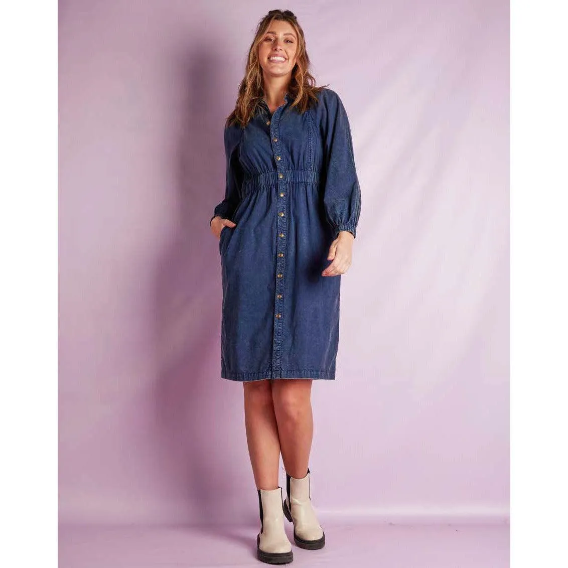 Elastic Waist Dress - Navy