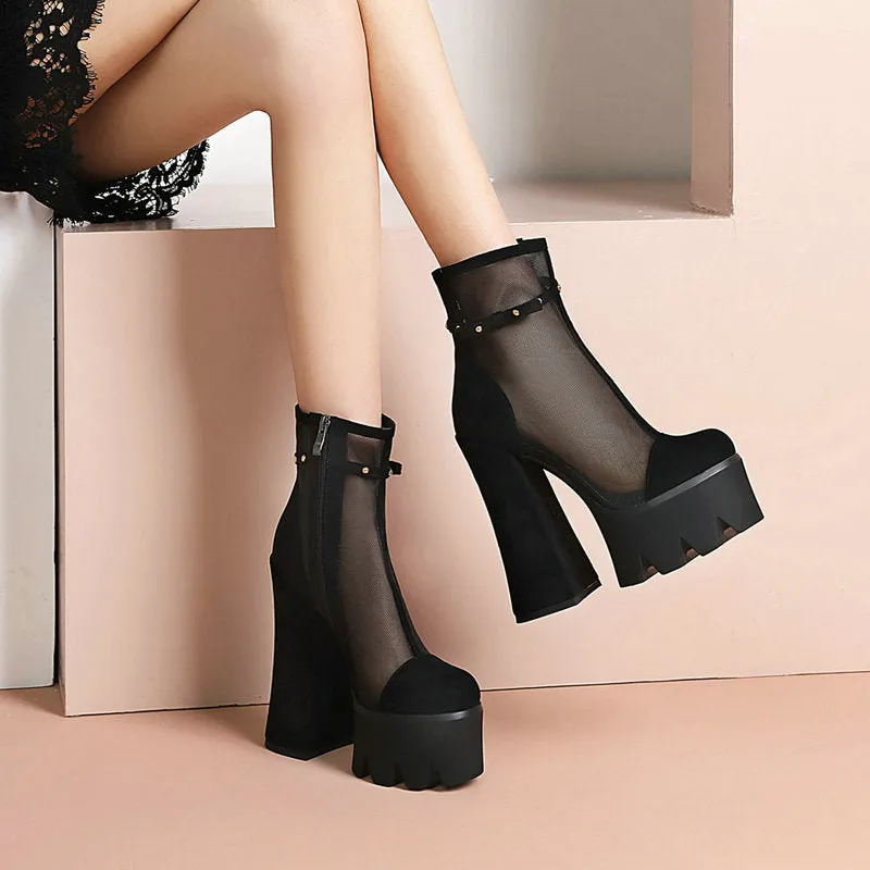 Faux Suede Platform Ankle Boots