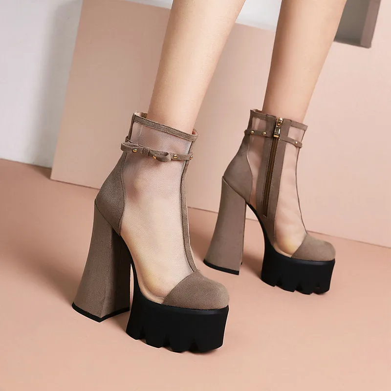Faux Suede Platform Ankle Boots