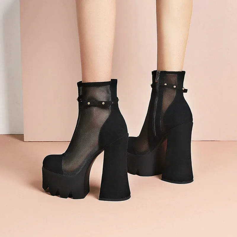 Faux Suede Platform Ankle Boots