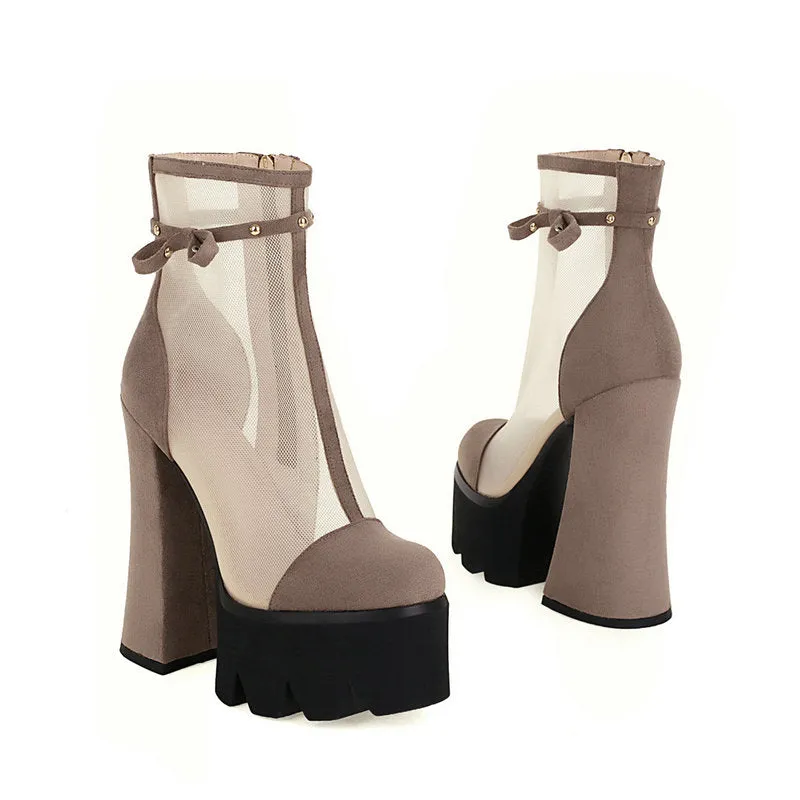 Faux Suede Platform Ankle Boots