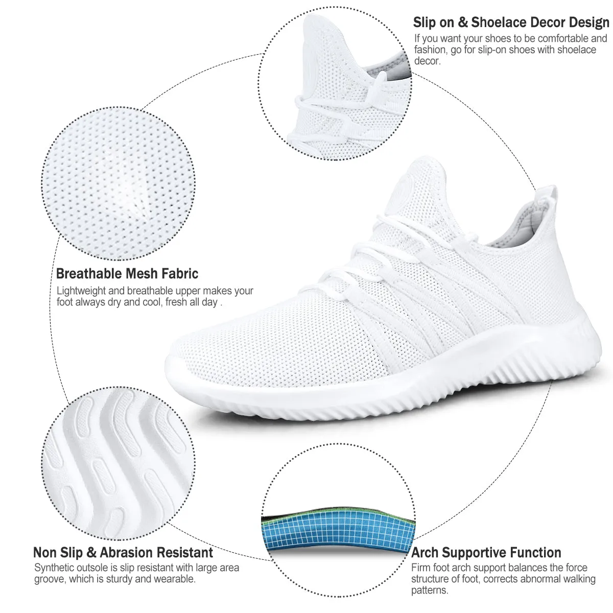 FEETHITWomens Classic Walking Sneaker All White