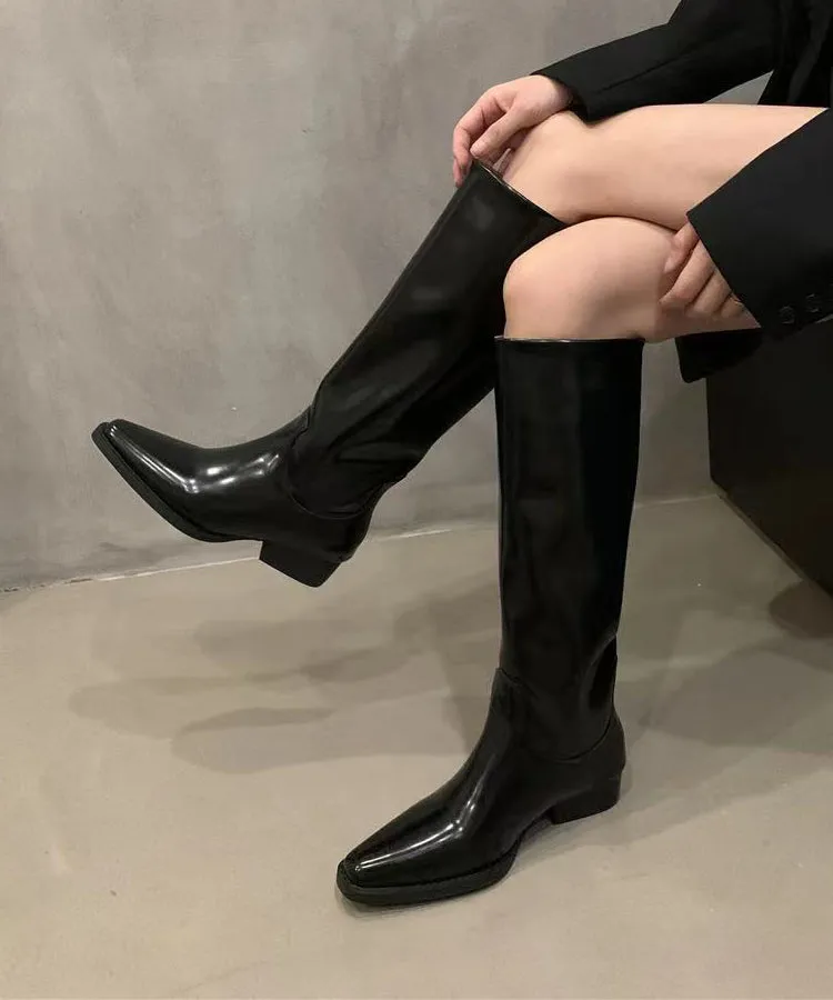French Black Pointed Toe Autumn Winter Knight Boots ML1700