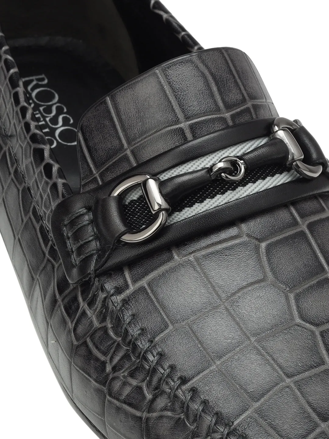 Grey Croco Textured Moccasins