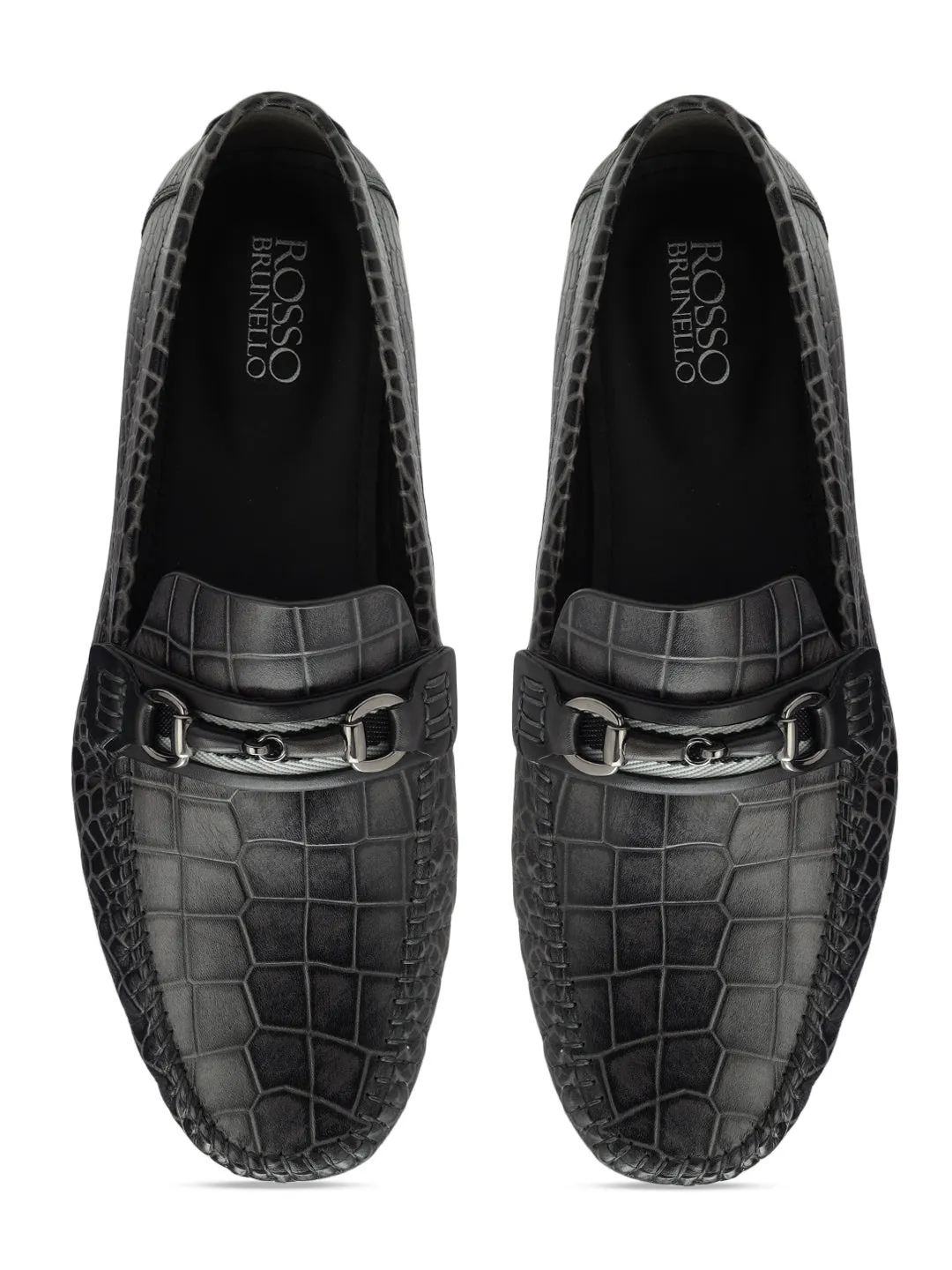 Grey Croco Textured Moccasins