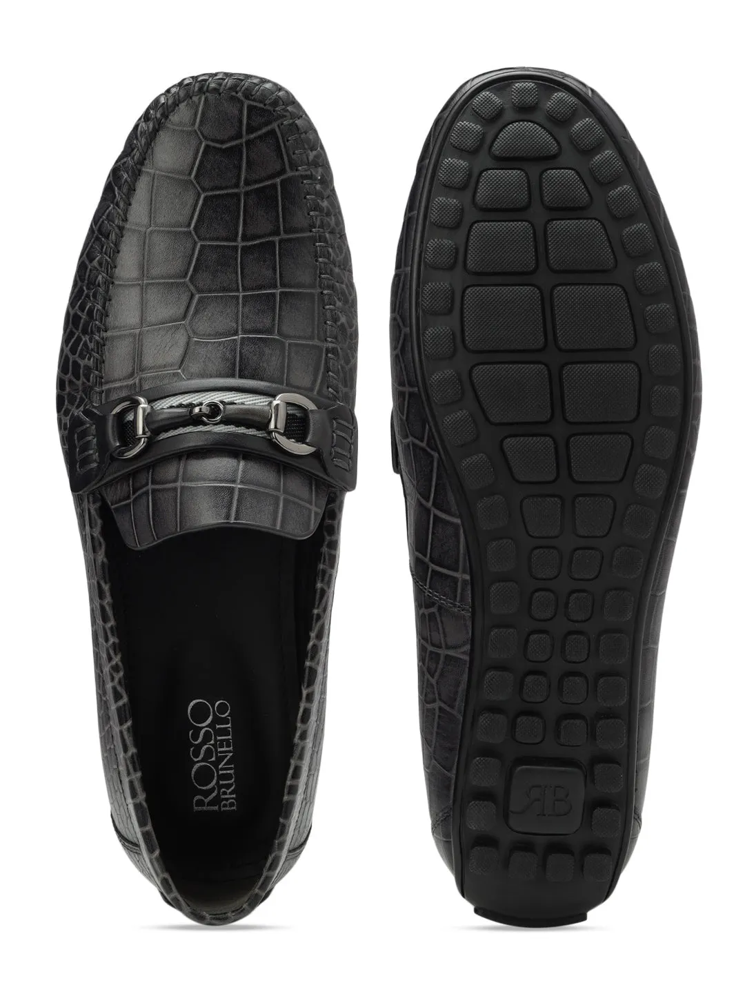 Grey Croco Textured Moccasins
