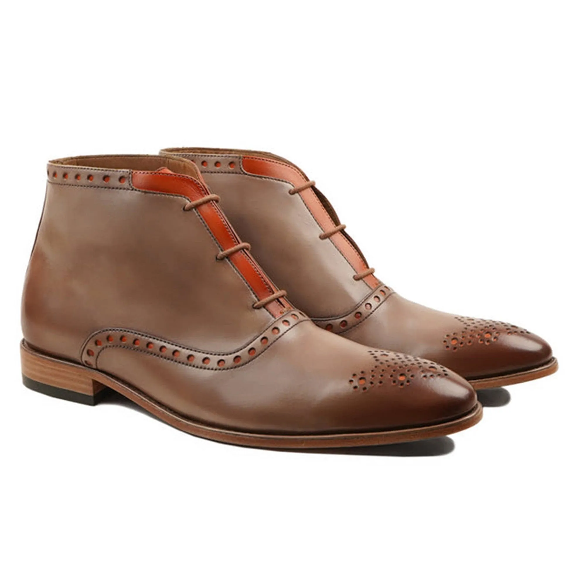Handmade Custom Calf Leather Biege Dress Chukka Boots For Men