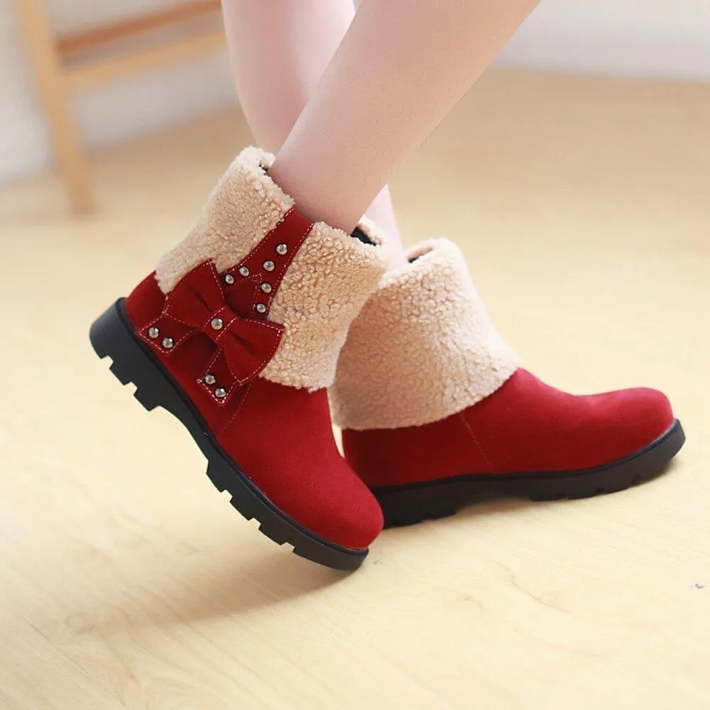 Low Chunky Heel Bow-knot Suede Ankle Boots