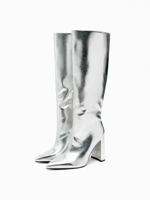 Metallic high heel boots