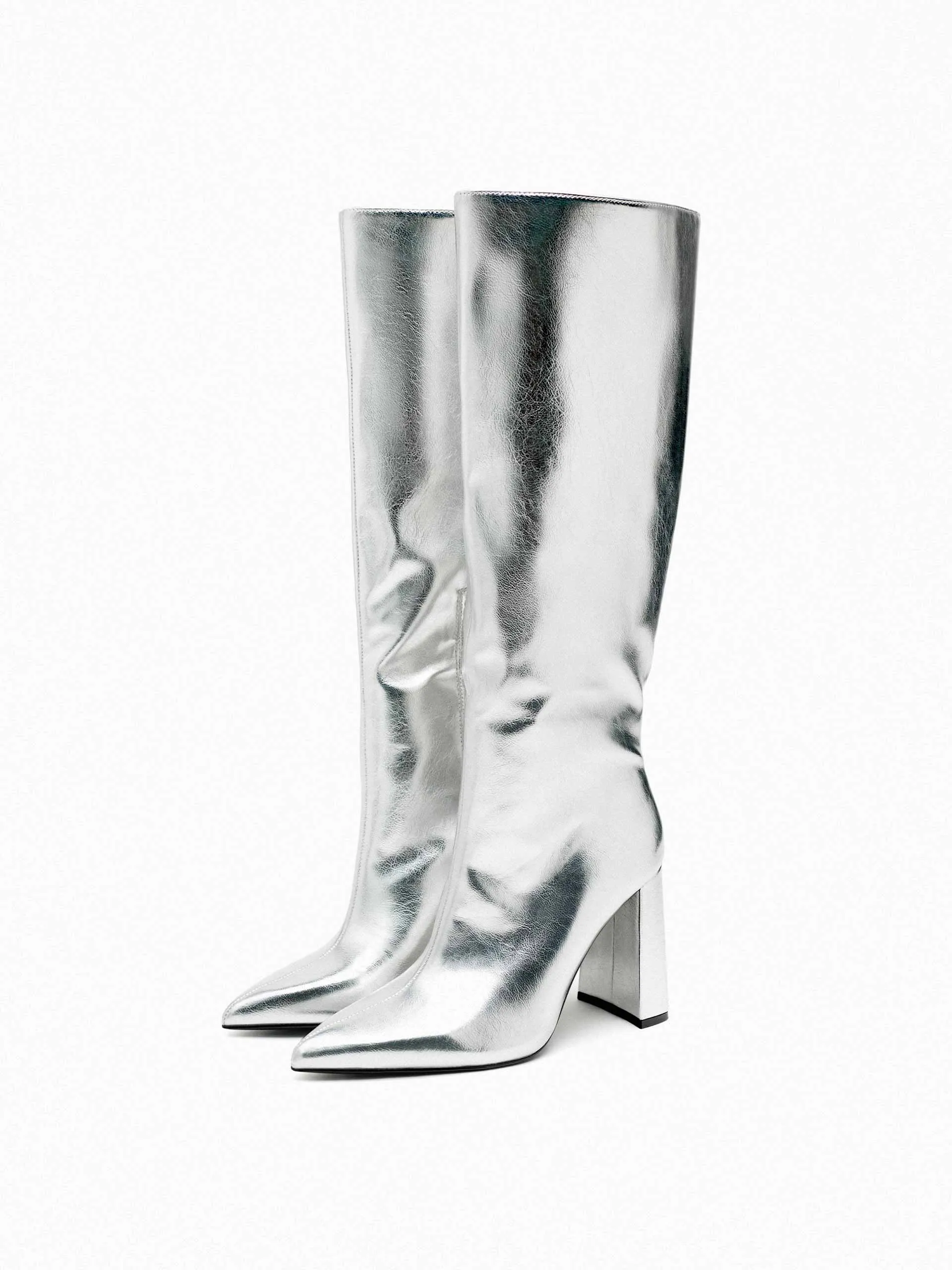 Metallic high heel boots
