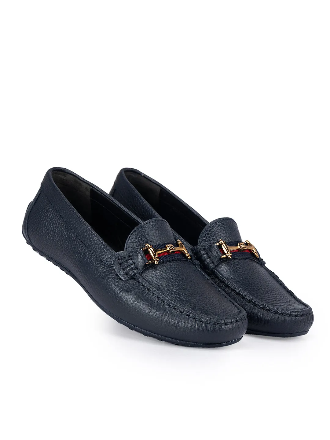 Navy Embellished Moccasins