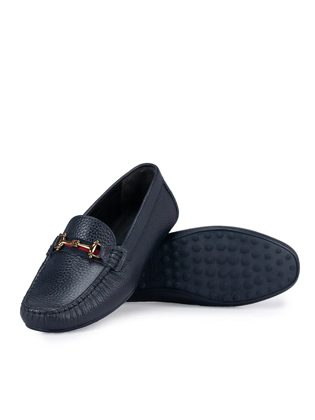 Navy Embellished Moccasins