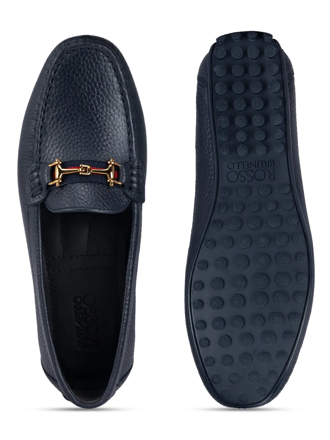 Navy Embellished Moccasins