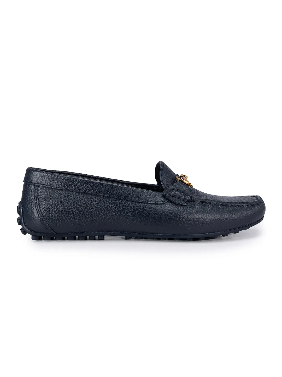 Navy Embellished Moccasins
